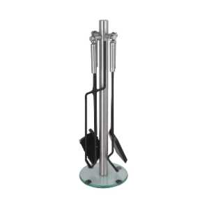 Kaminbesteck Lienbacher 4tlg. schwarz mit Edelstahlgriffen Sockel aus Glas
