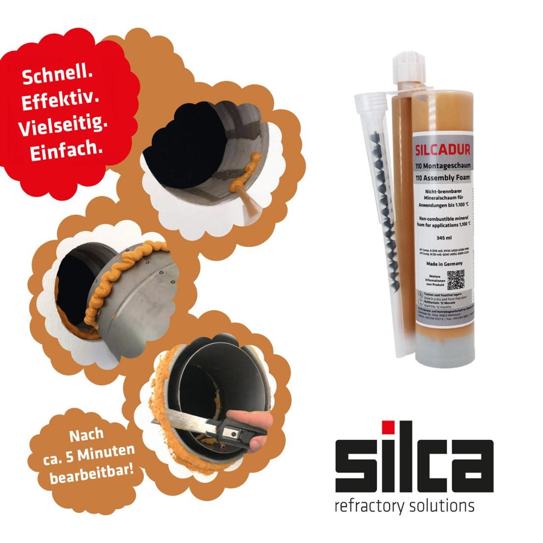 Silca Silcadur 110 Montageschaum 345 ml hitzebeständig bis 1100 Grad – Image 2